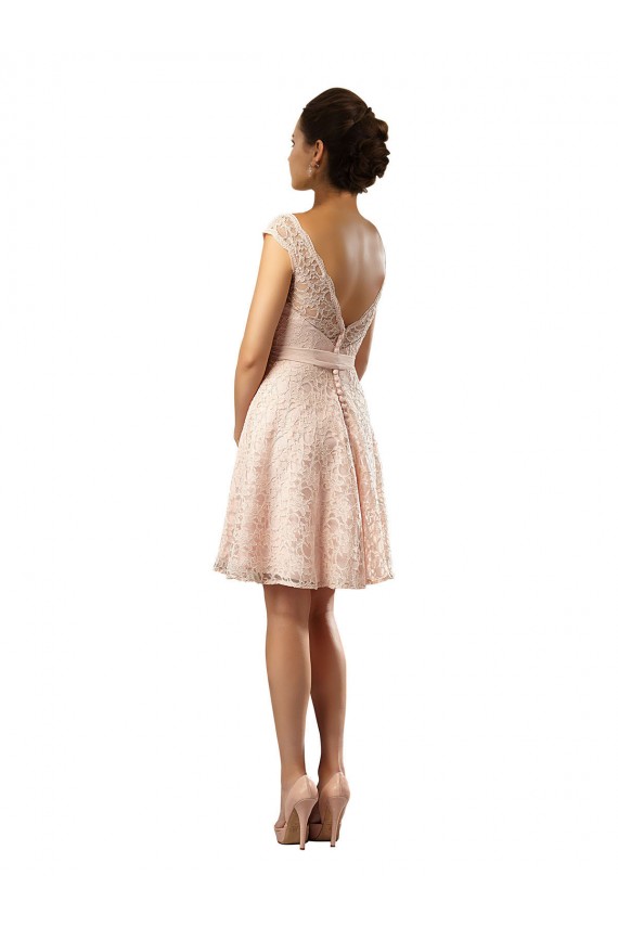 Online Short Knee Length Lace Bridesmaid Dress with Matching Chiffon Tie Sash UK