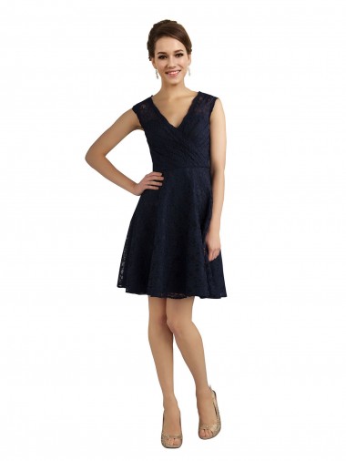 Online Short V-Neck Lace Cocktail Bridesmaid Dress with Illusion Back UK