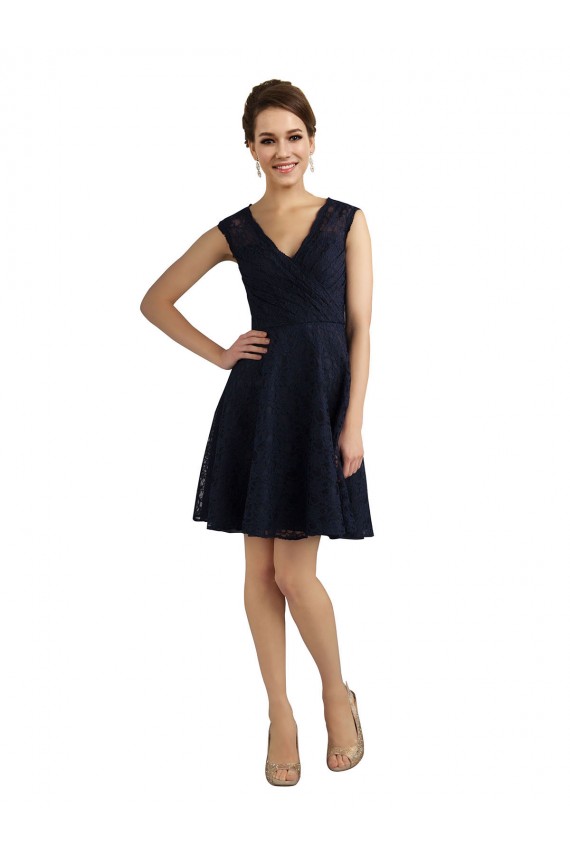 Online Short V-Neck Lace Cocktail Bridesmaid Dress with Illusion Back UK