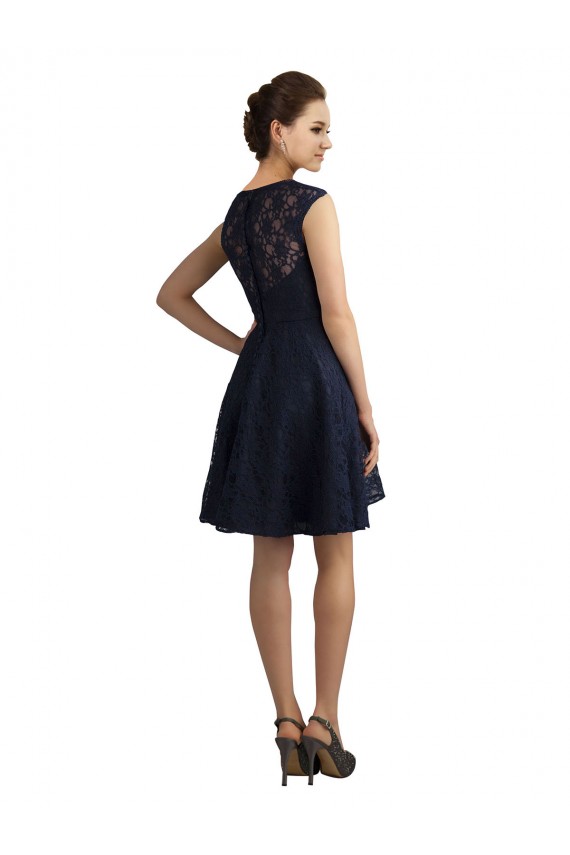 Online Short V-Neck Lace Cocktail Bridesmaid Dress with Illusion Back UK