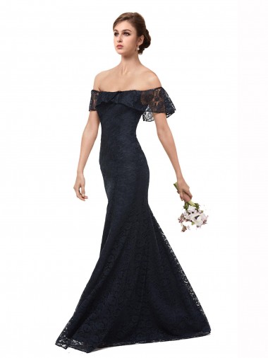 Online Off the Shoulder Long Lace Bridesmaid Dress / Prom Dress with Flutter Sleeves UK