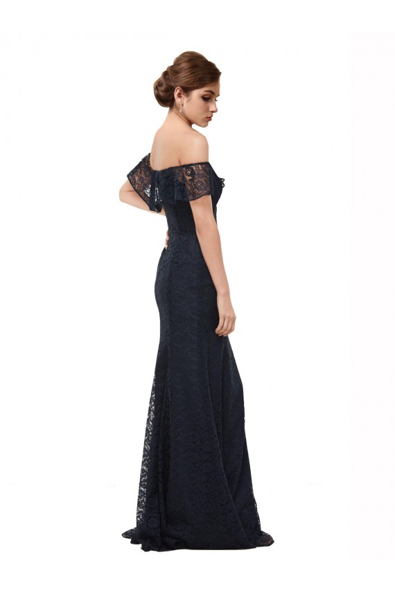 Online Off the Shoulder Long Lace Bridesmaid Dress / Prom Dress with Flutter Sleeves UK