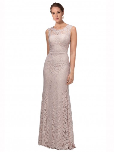 Online Long Sleeveless All Lace Bridesmaid Dress / Prom Dress with Scoop Neckline UK