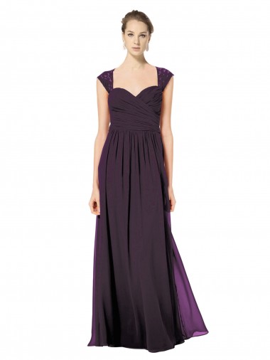 Online Long Chiffon Sweetheart Bridesmaid with Lace Straps and Keyhole Back UK