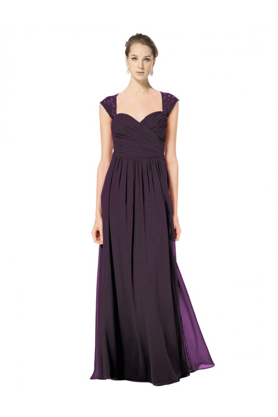 Online Long Chiffon Sweetheart Bridesmaid with Lace Straps and Keyhole Back UK