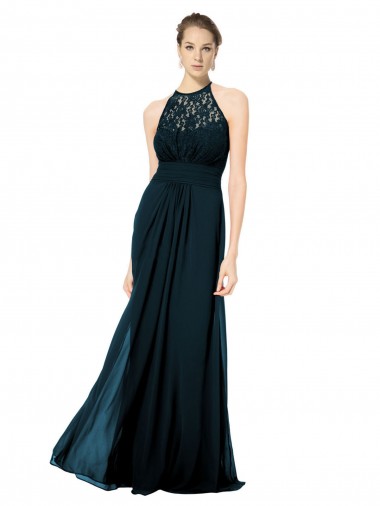Online Lace Halter Bodice Long Chiffon Bridesmaid Dress UK
