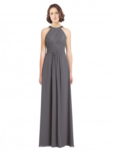 Online Long Chiffon Bridesmaid Dress with Corded Lace Bodice UK