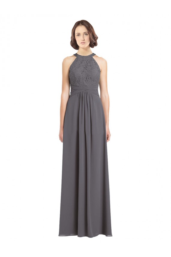 Online Long Chiffon Bridesmaid Dress with Corded Lace Bodice UK