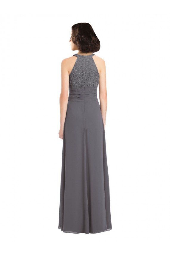 Online Long Chiffon Bridesmaid Dress with Corded Lace Bodice UK