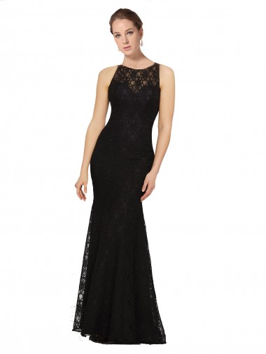 Online Fitted Lace Bridesmaids Dress with Jewel Neckline and Open Back UK