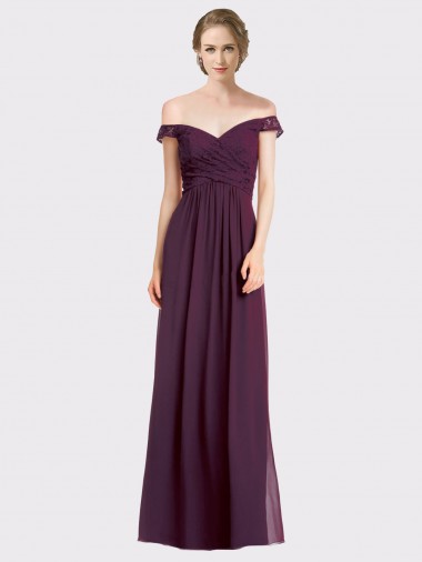 Online Sweetheart Long Bridesmaid Dress with Off the Shoulder Cap Sleeve Lace Bodice UK