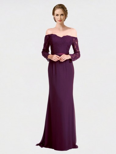 Online Full Length Long Bridesmaid Dress with Lace Off The Shoulder Bodice UK