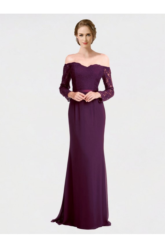 Online Full Length Long Bridesmaid Dress with Lace Off The Shoulder Bodice UK