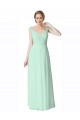 Online Long Chiffon Bridesmaid Dress with Corded Lace V-Neck Bodice UK