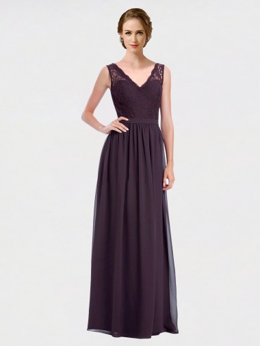 Online V-Neck Bridesmaid Dress with Corded Lace Bodice UK