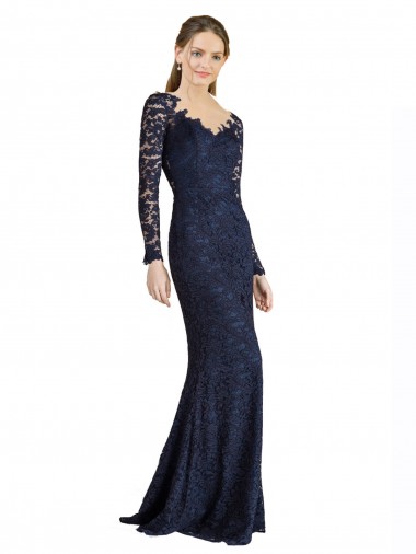 Online Illusion Long Sleeves Lace Bridesmaid Dress / Prom Dress with Sheer Keyhole Back UK