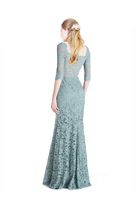 Online Half Sleeves Pleated Lace Bridesmaid Dress / Prom Dress with Wrap-Around Portrait Neckline UK