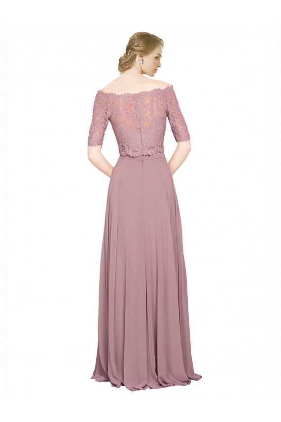 Online Off the Shoulder Lace Crop Top A-Line Chiffon Bridesmaid Dress / Prom Dress UK