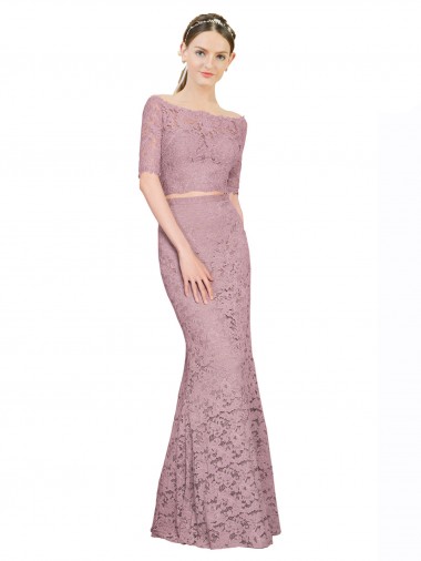 Online Short Sleeves Crop Top Mermaid Lace Bridesmaid Dress / Prom Dress UK