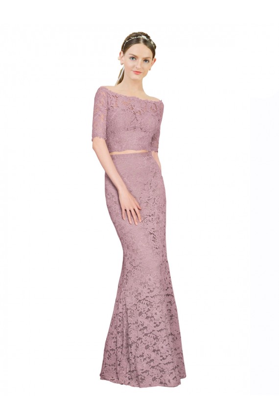 Online Short Sleeves Crop Top Mermaid Lace Bridesmaid Dress / Prom Dress UK