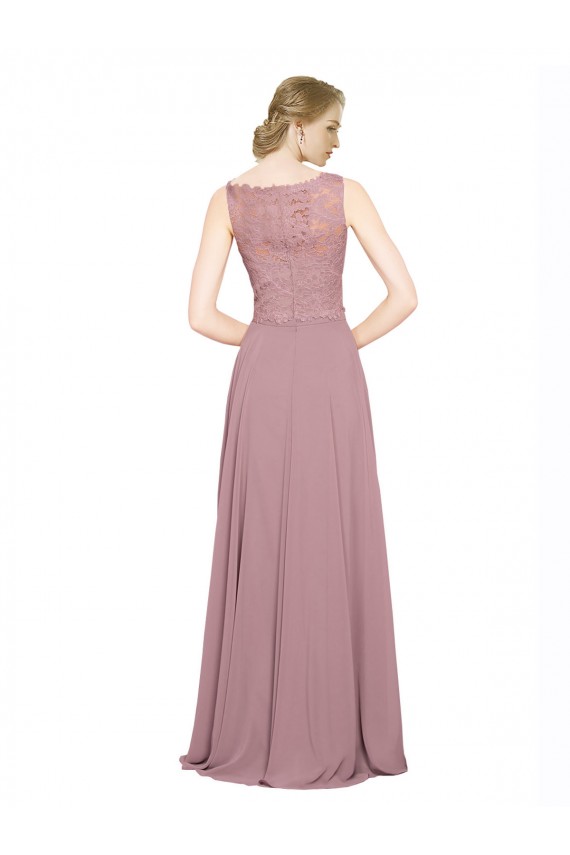 Online Long A-Line Chiffon Bridesmaid Dress / Prom Dress with Sleeveless Lace Crop Top UK