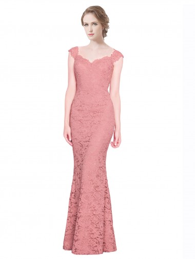 Online Sweetheart Mermaid Long Lace Bridesmaid Dress / Prom Dress with Wide Straps UK