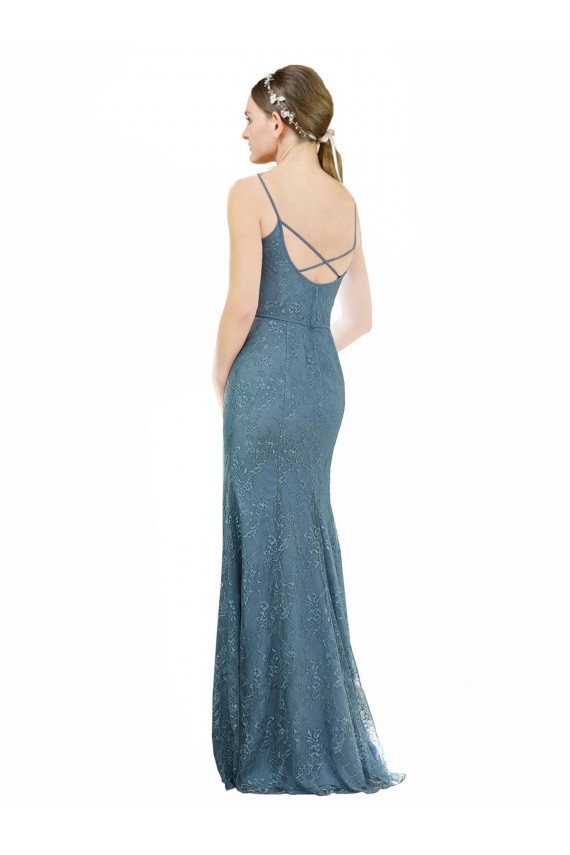 Online Deep V-Neck All Over Chantilly Lace Bridesmaid Dress with Criss Cross Open Back UK