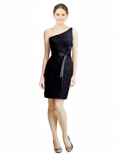 Online One Shoulder Short Lace Cocktail Bridesmaid Dress with Satin Waistband UK