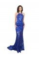 Online High Neck Long Open Back Lace Bridesmaid Dress / Prom Dress with Train UK