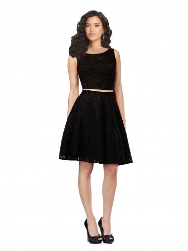 Online Two Piece Short Lace Cocktail Bridesmaid Dress with Jewel Neckline UK