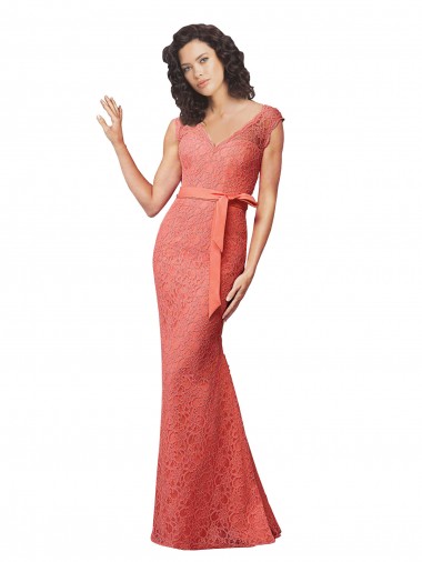 Online Mermaid Long V-Neck Lace Bridesmaid Dress with Open Back UK