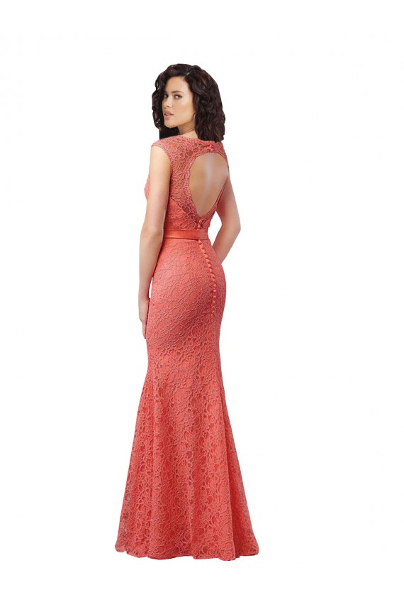 Online Mermaid Long V-Neck Lace Bridesmaid Dress with Open Back UK