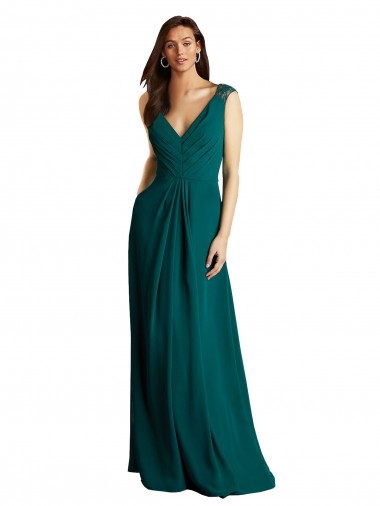 Online Long A-Line Lace and Chiffon Bridesmaid Dress with Open Back UK