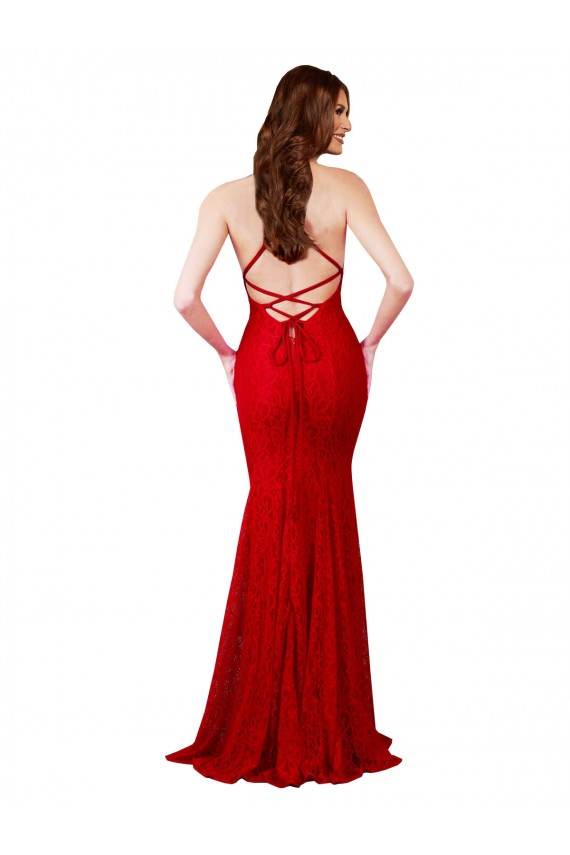 Online Low Back V-Neckline Floor Length Formal Lace Bridesmaid Dress / Prom Dress UK