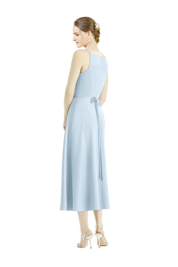 Online Short Tea Length V-Neck Satin Bridesmaid Dress UK
