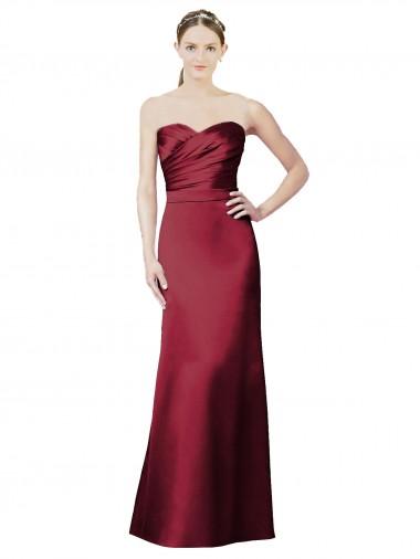 Online Strapless Satin Bridesmaid Dress with Asymmetrical Draped Bodice UK