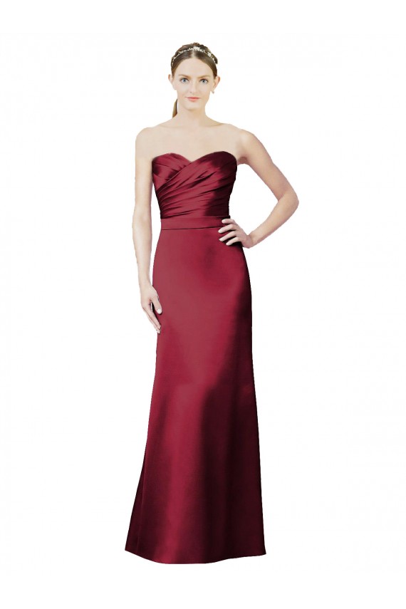 Online Strapless Satin Bridesmaid Dress with Asymmetrical Draped Bodice UK