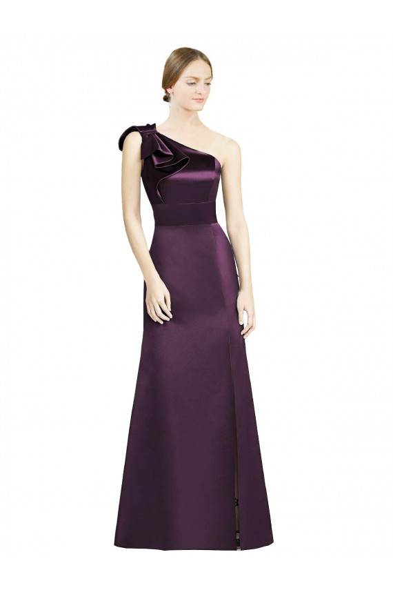 Online Full Length One Shoulder Satin Bridesmaid Dress with Bow Shoulder Detail UK