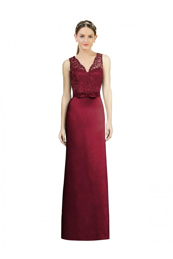 Online Full Length Sleeveless Satin Bridesmaid Dress with Lace Bodice UK