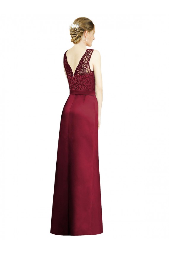 Online Full Length Sleeveless Satin Bridesmaid Dress with Lace Bodice UK
