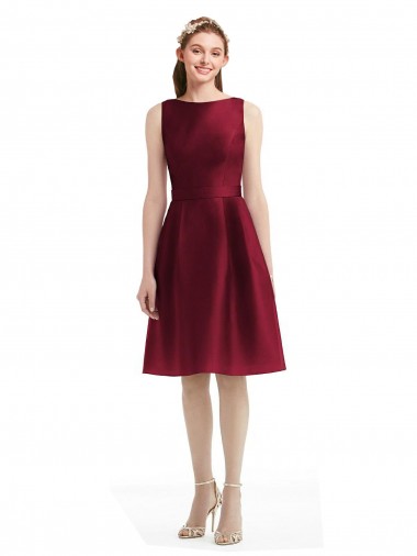 Online Short Midi Length Satin Cocktail Bridesmaid Dress with Bateau Neckline and V-Back UK