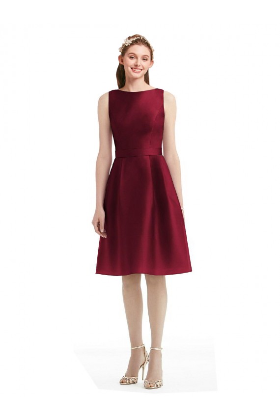 Online Short Midi Length Satin Cocktail Bridesmaid Dress with Bateau Neckline and V-Back UK