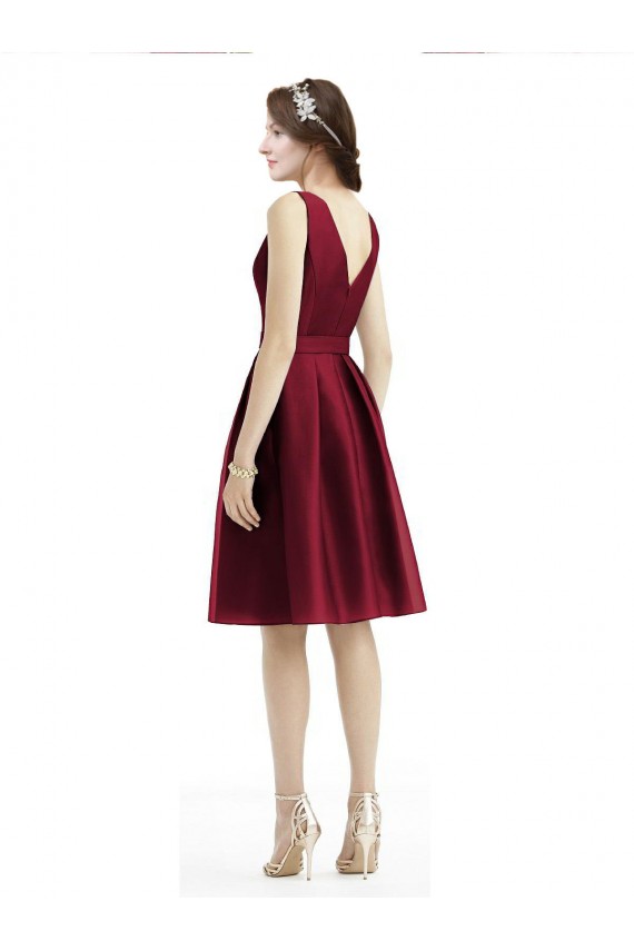 Online Short Midi Length Satin Cocktail Bridesmaid Dress with Bateau Neckline and V-Back UK
