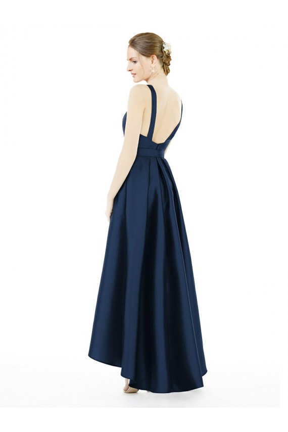 Online Full Length Sleeveless Long Satin Bridesmaid Dress with High Low Hem Detail UK