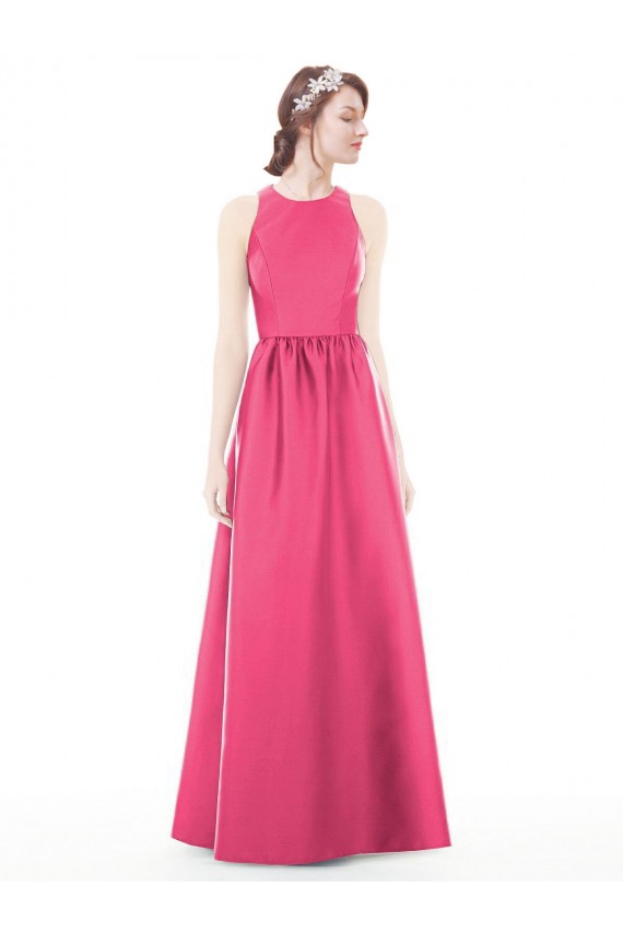 Online Jewel Neck Keyhole Back Sleek Long Satin Bridesmaid Dress UK