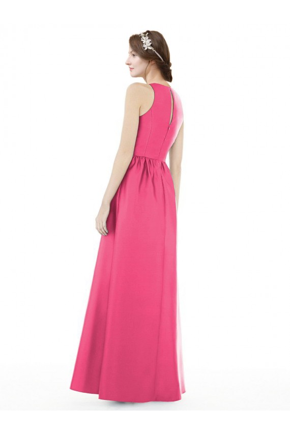 Online Jewel Neck Keyhole Back Sleek Long Satin Bridesmaid Dress UK