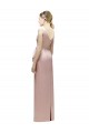 Online Sleeveless V-Neck Long Satin Bridesmaid Dress with Draped Bodice and Tiered Bow UK