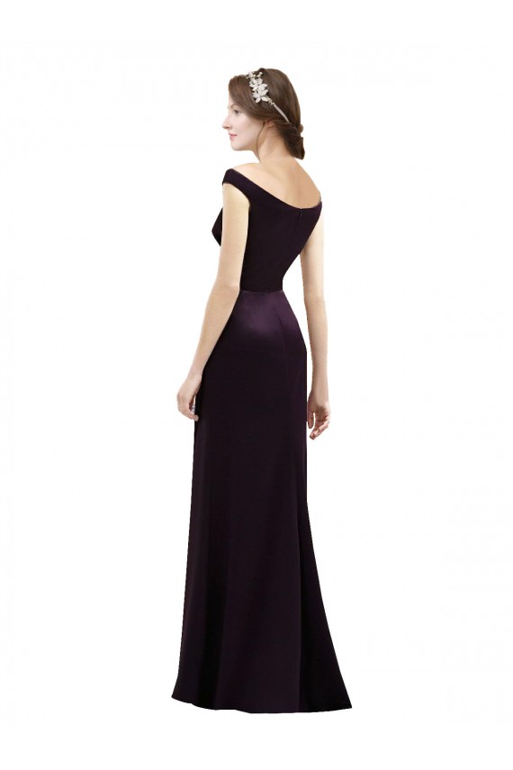Online Off The Shoulder Long Satin Bridesmaid Dress with Asymmetrical Pleated Bodice UK