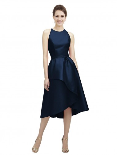 Online Halter Neck Short Tea Length Sleeveless Satin Bridesmaid Dress UK
