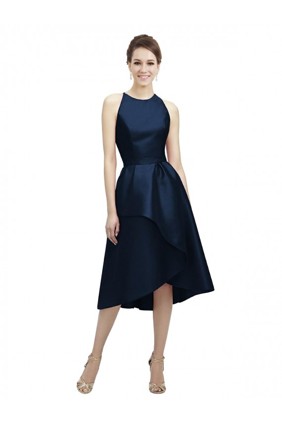 Online Halter Neck Short Tea Length Sleeveless Satin Bridesmaid Dress UK